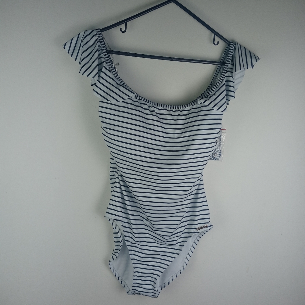 Vince Camuto Swim Blossom Stripe One-Piece Swimsuit Size 14